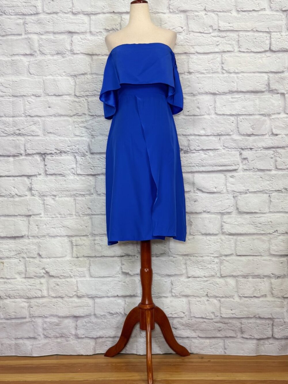Amanda Uprichard Blue Silk Off-the-Shoulder Overlap Dress
